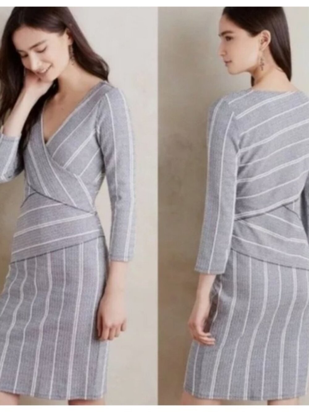 Maeve Anthropologie Women's Amelia Blue Striped Faux Wrap Dress Size XL